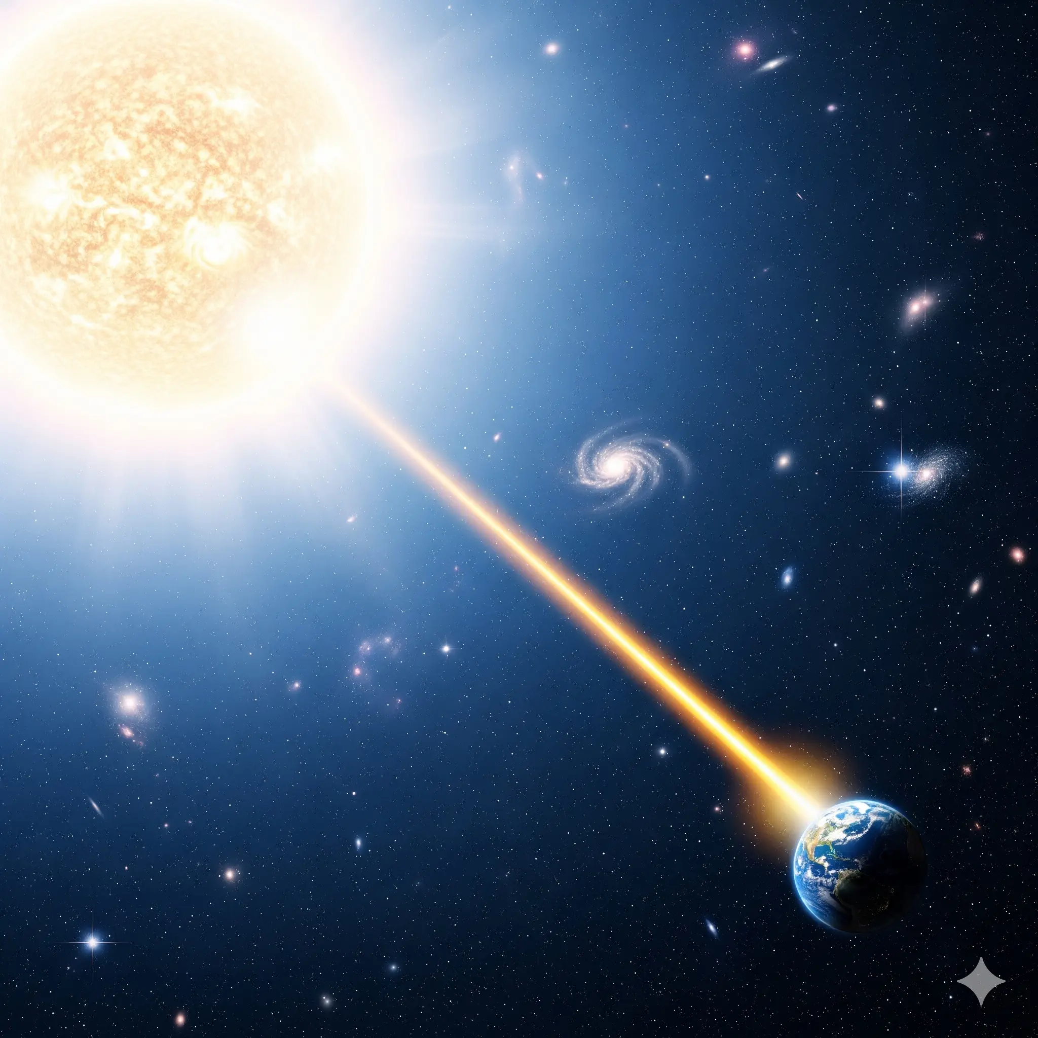 Un raggio di luce (Anima) che si diparte da un sole luminoso (Spirito).